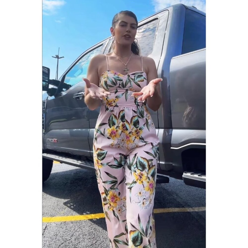band of gypsies Spaghetti Strap Jumpsuit floral pink yellow Size S Made In India